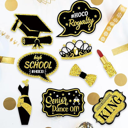 Generic 23pcs Homecoming Dance Photo Booth Props, Blcak gold Homecoming Dance Photo Booth Props, Homecoming Photo Booth Props for High School or College