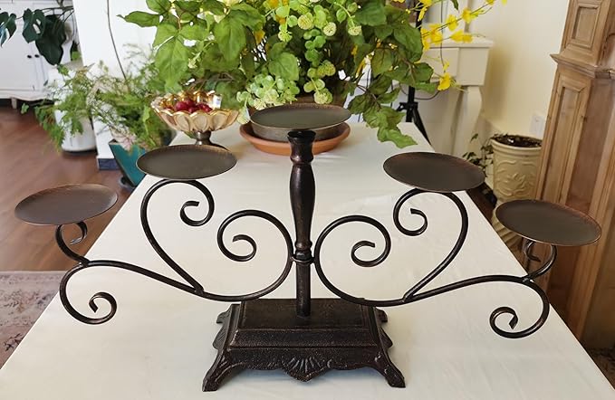Fireplace Candle Holder 5 Candelabra for Pillar Candles Black Candle Stand - Iron Table Tealight Candle Holder Decor (5 Candelabra Pillar)