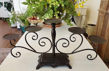Fireplace Candle Holder 5 Candelabra for Pillar Candles Black Candle Stand - Iron Table Tealight Candle Holder Decor (5 Candelabra Pillar)