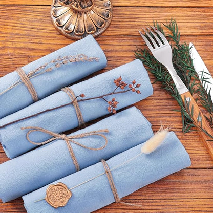 Socomi Cloth Napkins Blue Fall Thanksgiving Washable Reusable Bulk Linen Cotton Napkins Set of 4 17"x17" for Wedding Party Bridal Baby Shower Birthday Dining Table Decorations