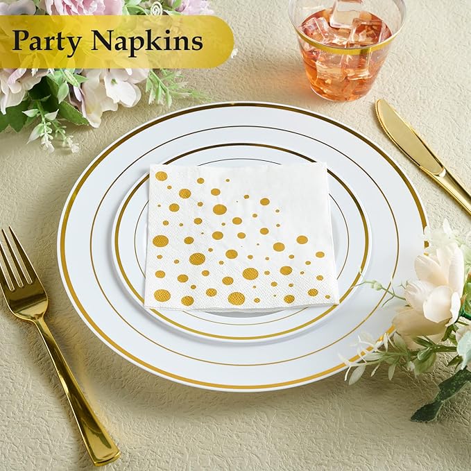 Vplus 100 Pack Cocktail Napkins Paper, 3-Ply Beverage Napkins, Disposable Gold Square Napkins, Perfect for Restaurant, Event, Bar, Wedding, Baby Shower and Birthday Party