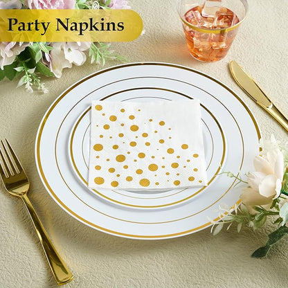 Vplus 100 Pack Cocktail Napkins Paper, 3-Ply Beverage Napkins, Disposable Gold Square Napkins, Perfect for Restaurant, Event, Bar, Wedding, Baby Shower and Birthday Party