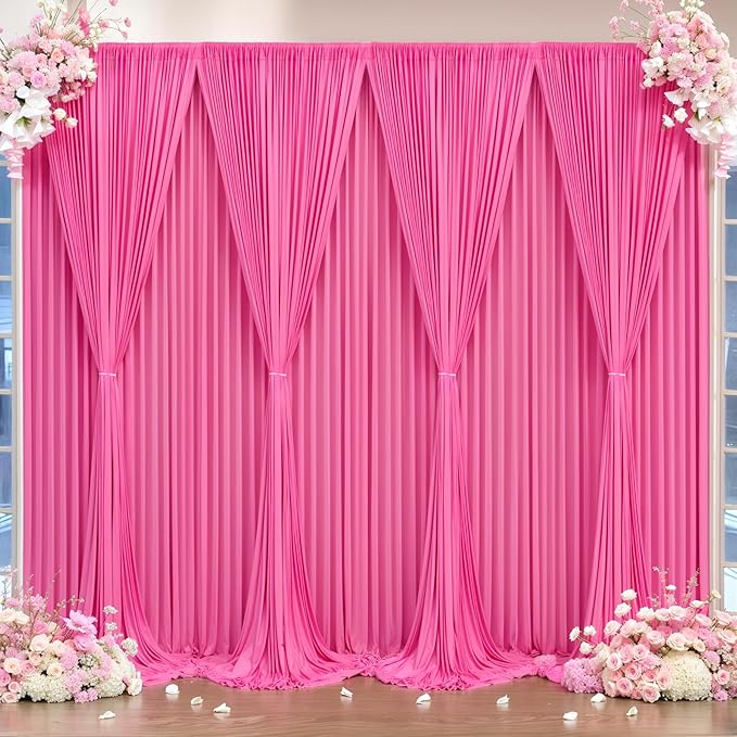 32 x 10ft Hot Pink Backdrop Curtains for Girls Party Photo Background Curtains Wrinkle Free Drapes for Backdrop Long Curtain for Wedding Bridal Shower Valentine's Day Birthday Baby Shower, 8 Panels