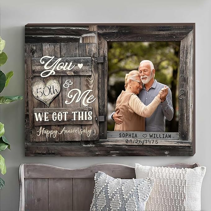GABITA Personalized Wedding Anniversary Couple Canvas, Gift for Husband and Wife, Gift for Parents, 50th Wedding Anniversary Couple Wall Art Personalized by Year