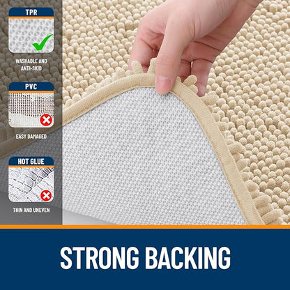 OLANLY Bathroom Rugs 44x32, Extra Soft Absorbent Chenille Bath Rugs, Rubber Backing Quick Dry, Machine Washable Bath Mats for Bathroom Floor, Tub and Shower, Home Decor Accessories, Beige