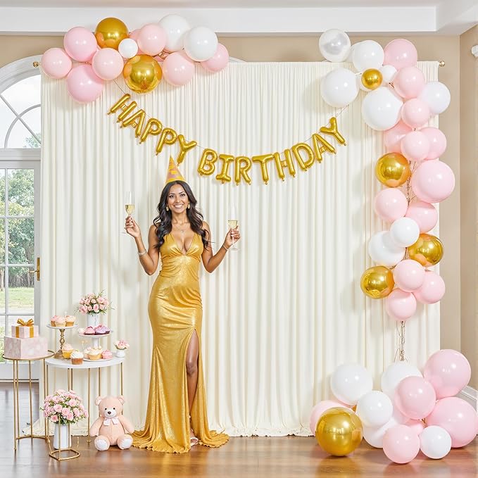 Ivory Backdrop Curtain for Wedding Parties Wrinkle Free Ivory Photo Curtains Backdrop Drapes Fabric Decoration for Baby Shower Photoshoot 5ft x 7ft,2 Panels