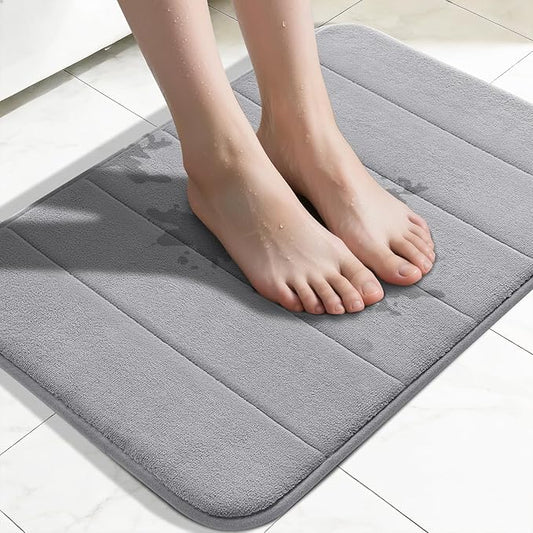 Yimobra Memory Foam Bath Mat, Super Soft Absorbent Bathroom Rug Non Slip 31.5x20 Inch, Quick Dry, Machine Washable Floor Carpet for Tub Shower, Home Decor Accessories, Gray