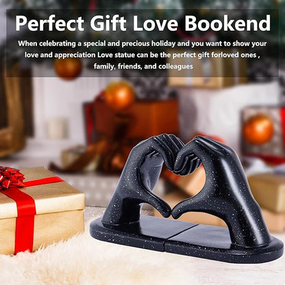 Black Bookends, Heavy Duty Bookend Holder Decor, Finger Heart Shaped, Modern Art Sculpture, Bookends Decorative, Boho Decor for Desktop Bedroom Study Room(Black)