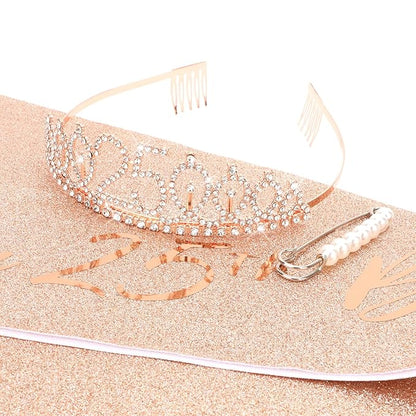 CIEHER 25th Birthday Crown Sash and Pearl Pin Set, 25th Birthday Gifts for Girls It's My 25 Birthday Decorations Women