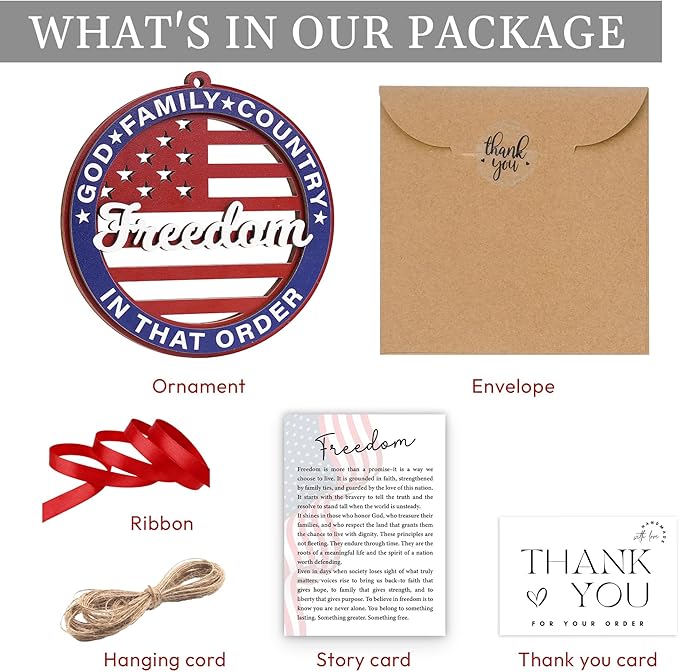 United States 250th Anniversary Ornament, Wooden 250th Anniversary USA Christmas Tree Ornament, 250 Patriotic American Flag Christmas Ornaments, Gift for US Citizens, Patriotic Collectors (Freedom)