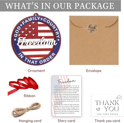United States 250th Anniversary Ornament, Wooden 250th Anniversary USA Christmas Tree Ornament, 250 Patriotic American Flag Christmas Ornaments, Gift for US Citizens, Patriotic Collectors (Freedom)