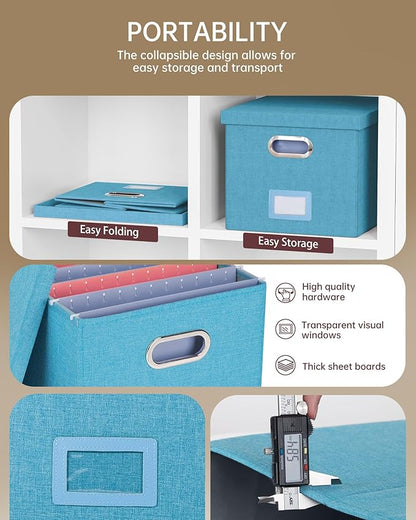Oterri File Organizer with Lid, File Box, File Cabinet for Letter File Folder Storage, Hanging File Organizer for Office/Decor/Home,Document Organizer, 1 Pack,Calamine Blue+Cobalt Green-Box Only