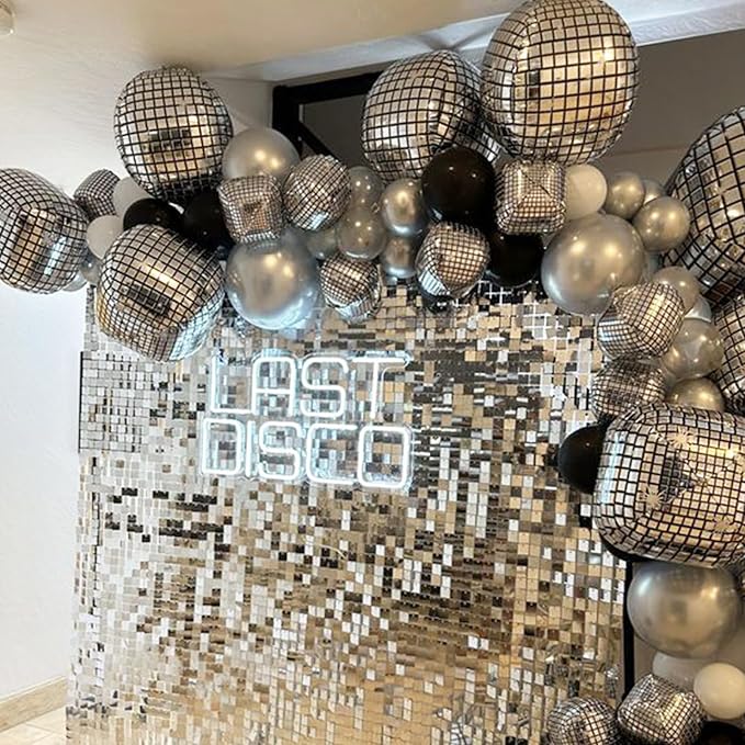 16PCS Disco Ball Balloons, 32in 22in 10in Large 4D Metallic Silver Disco Balloons Foil Balloon for 70s 80s 90s Discos Party Birthday Baby Shower Graduation Party Decorations