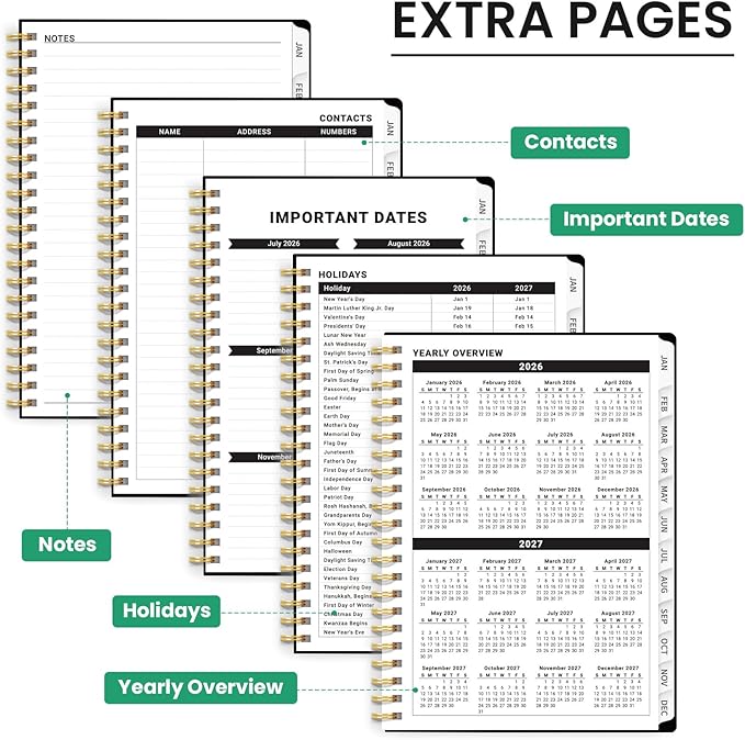 2026 Planner, Weekly and Monthly Planner for Women, Jan 2026 - Dec 2026 Pretty 2026 Calendar Planner with Monthly Tabs, Inner Pocket, Spiral Binding, Perfect for Office Home School - 6.3" x 8.5", Jungle Elephant