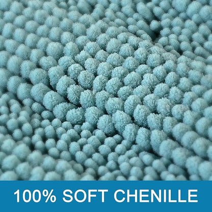 H.VERSAILTEX Bath Mats for Bathroom Non Slip Extra Thick Chenille Striped Bath Rug 24" x 36" Absorbent Non Skid Fluffy Soft Shaggy Rugs Washable Plush Mats for Indoor, Bath Room, Tub - Aqua Haze