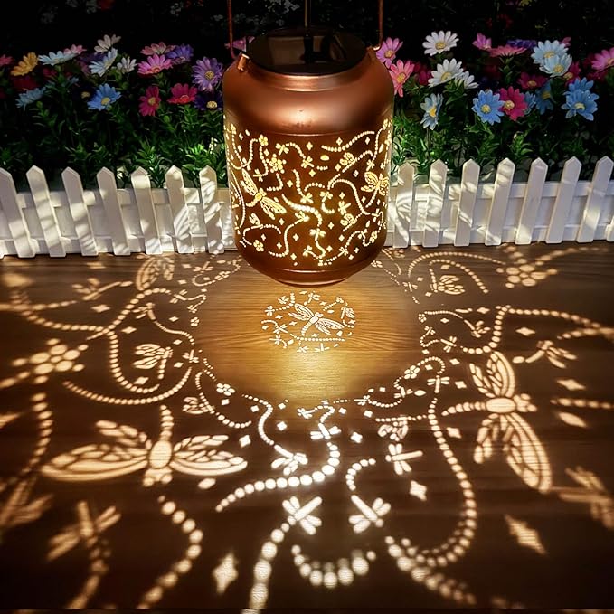 Solar Lanterns Outdoor Waterproof, Dragonfly Hanging Solar Powered Lantern, Hollowed-Out Metal Decor Lantern, LED Decorative Garden Light - Outdoor Garden Decoration for Patio, Yard, Pathway, Lawn
