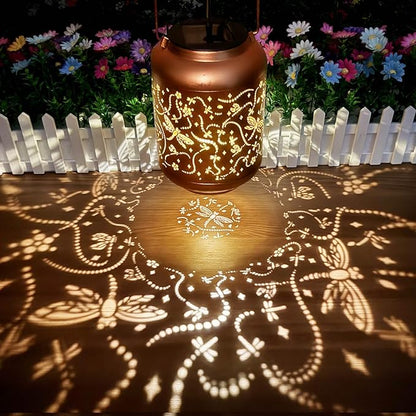 Solar Lanterns Outdoor Waterproof, Dragonfly Hanging Solar Powered Lantern, Hollowed-Out Metal Decor Lantern, LED Decorative Garden Light - Outdoor Garden Decoration for Patio, Yard, Pathway, Lawn