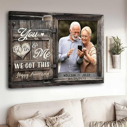 GABITA Personalized Wedding Anniversary Couple Canvas, Gift for Husband and Wife, Gift for Parents, 50th Wedding Anniversary Couple Wall Art Personalized by Year