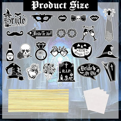 22 PCS Bride Or Die Photo Booth Props- Gothic Bachelorette Decorations for Women Girls, Bridal Shower Engagement Wedding Decorations Rip Single Life for Till Death Do Us Party Supplies