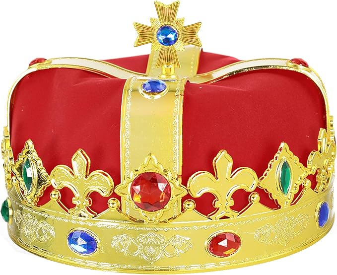 Skeleteen Regal Gold King Crown - Royal Red Felt Imperial Jeweled Mens and Womens Unisex Party Dress Up Accessory Crowns - 1 Piece