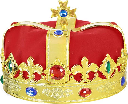 Skeleteen Regal Gold King Crown - Royal Red Felt Imperial Jeweled Mens and Womens Unisex Party Dress Up Accessory Crowns - 1 Piece