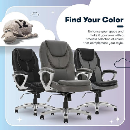Serta Amplify Executive Office Chair with Faux Leather and Mesh, Adjustable Ergonomic Comfy Seat with Lumbar Support, Modern Computer DeskChairs, Swivel Rolling Wheels, Duo Gray