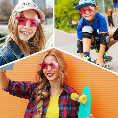 PLULON 7 Pairs Rose Star Sunglasses Rimless Star Shape Sunglasses Party Star Glasses Bulk Bachelorette Sunglasses Star Party Favors for Birthday Beach Kids Adult