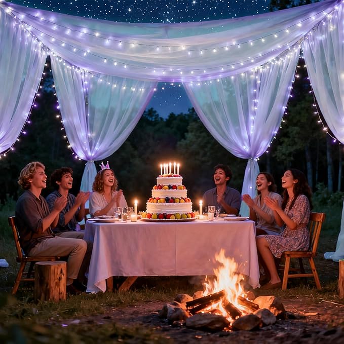 Wedding Arch Draping Fabric 29" x 18 FT Lavender Sheer Chiffon Outdoor Curtain Drapes for Wedding Birthday Party Ceremony Decor(2 Panels, Lavender)