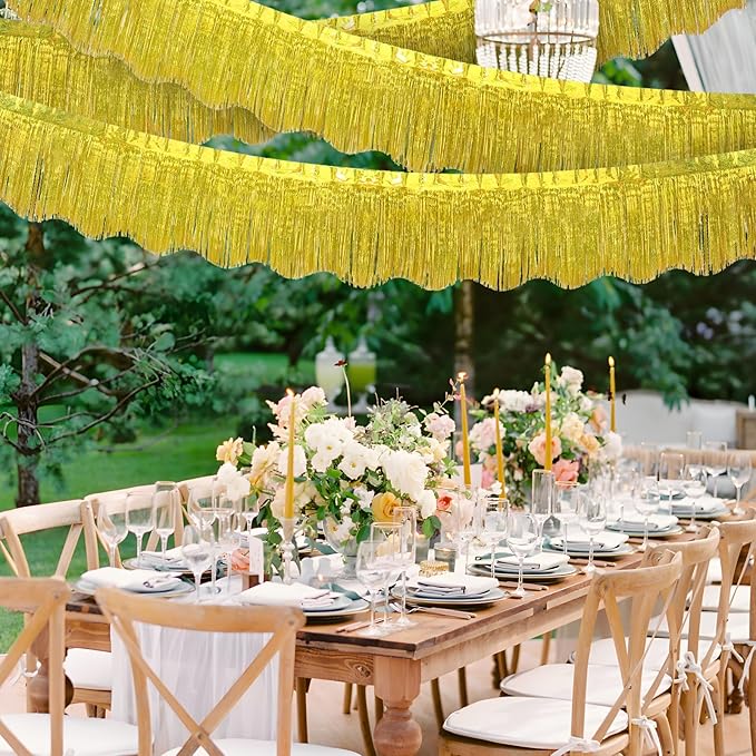 LOLStar 6 Pack Gold Foil Fringe Garland Christmas Party Decorations, 59Ft Tinsel Streamers Shiny Gold Wall Hanging Tinsel Fringe Banners for Wedding Birthday Anniversary New Year Party Decor