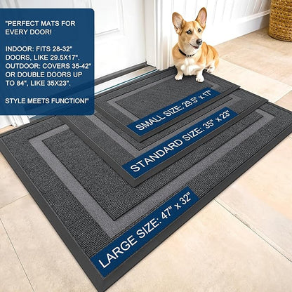 OLANLY Front Door Mat Indoor Outdoor Entrance, Waterproof All-Season, All-Weather Doormat, Sturdy Natural Rubber, Fade Resistant, Low Profile, Easy Clean Patio Porch Entryway Mat, 47x17, Grey