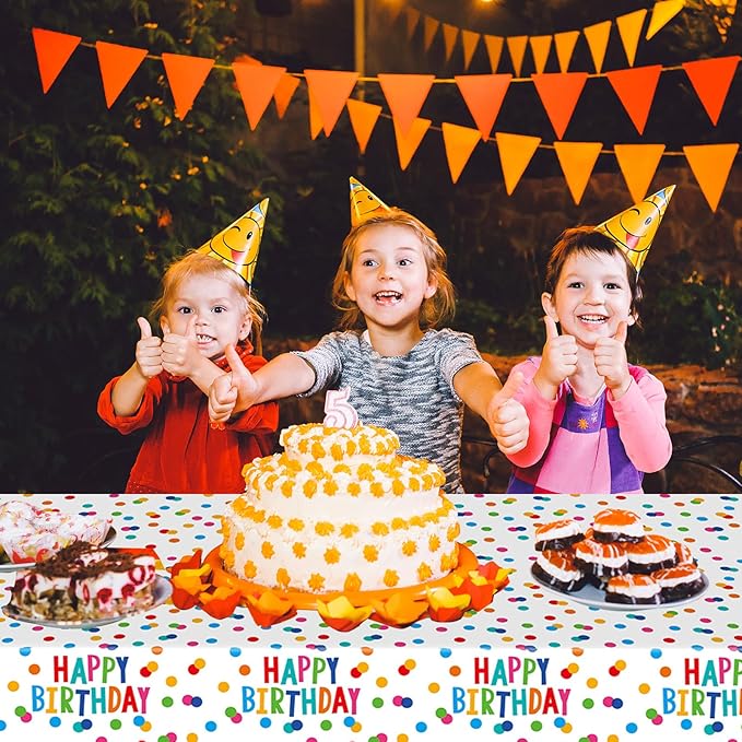 2 Packs Happy Birthday Tablecloth Plastic 54 X 108Inch, Birthday Party Decorations Table Cloth Disposable Colorful Rainbow Dots Birthday Table Cover for Boys Girls Birthday Party Supplies (Birthday)