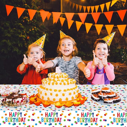 2 Packs Happy Birthday Tablecloth Plastic 54 X 108Inch, Birthday Party Decorations Table Cloth Disposable Colorful Rainbow Dots Birthday Table Cover for Boys Girls Birthday Party Supplies (Birthday)