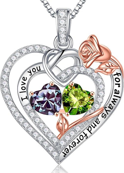 Iefil Christmas Gifts for Wife Women - 925 Sterling Silver Double Birthstone Necklace, Anniversary Birthday Gifts for Women, Jewelry Gift for Wife Girlfriend Mom Her