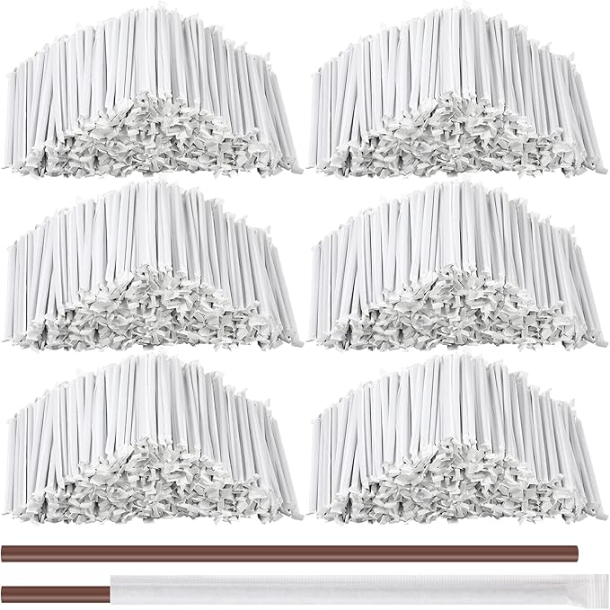 Hoolerry 2000 Pcs 8 Inch Plastic Straws Disposable Individually Wrapped Drinking Straight Long Straws, 0.24" Wide, for Hot and Cold Beverages (Coffee Color)