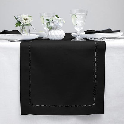 Solino Home Linen Black Table Runner 108 Inches Long - 100% Pure Linen 14 x 108 Inch Table Runner for Fall, Autumn, Winter, Christmas, Holiday, New Year - Classic Hemstitch