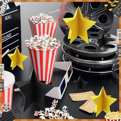 70 Pcs Black and Gold Star Centerpieces Black and Gold Party Birthday Decorations 3D 2025 Graduation Table Decor 3 Sizes 8" 5" 3" Red Carpet Film Show Theme Engagement Anniversary Supplies