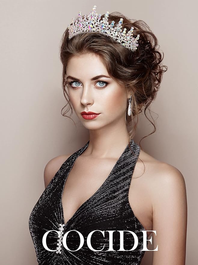COCIDE Silver Tiara and Crown for Women Crystal Queen Crowns Princess Rhinestone Tiaras for Girl Bride Wedding Hair Accessories for Bridal Birthday Party Prom Halloween Costume Cosplay
