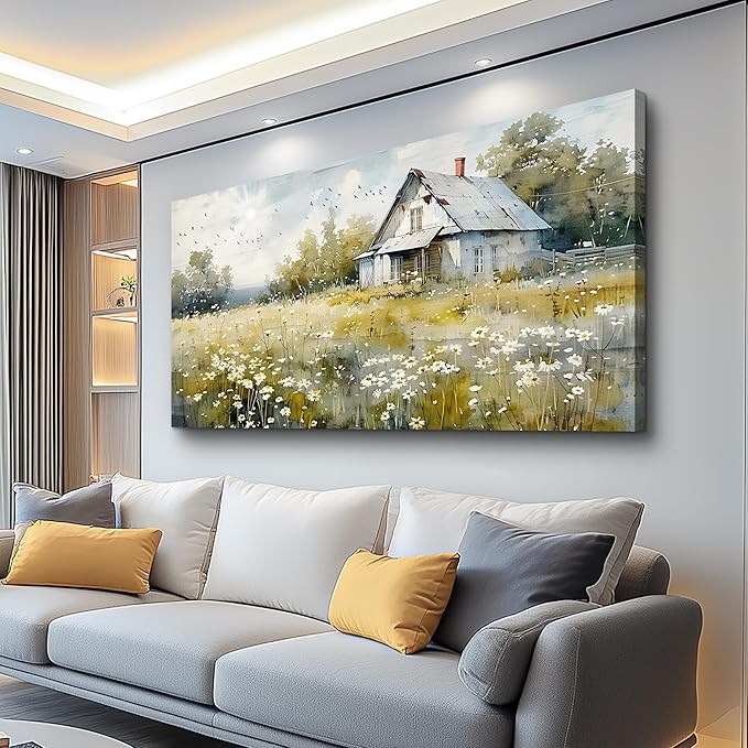 FUHAIHUA Canvas Wall Art For Living Room Large Wall Decor For Office Bedroom Wall Decoration Rural Landscape Paintings Farmhouse Watercolor Pictures Artwork Hotel Room Aesthetic Home Decor 24x48 In