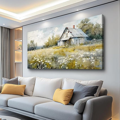 FUHAIHUA Canvas Wall Art For Living Room Large Wall Decor For Office Bedroom Wall Decoration Rural Landscape Paintings Farmhouse Watercolor Pictures Artwork Hotel Room Aesthetic Home Decor 24x48 In
