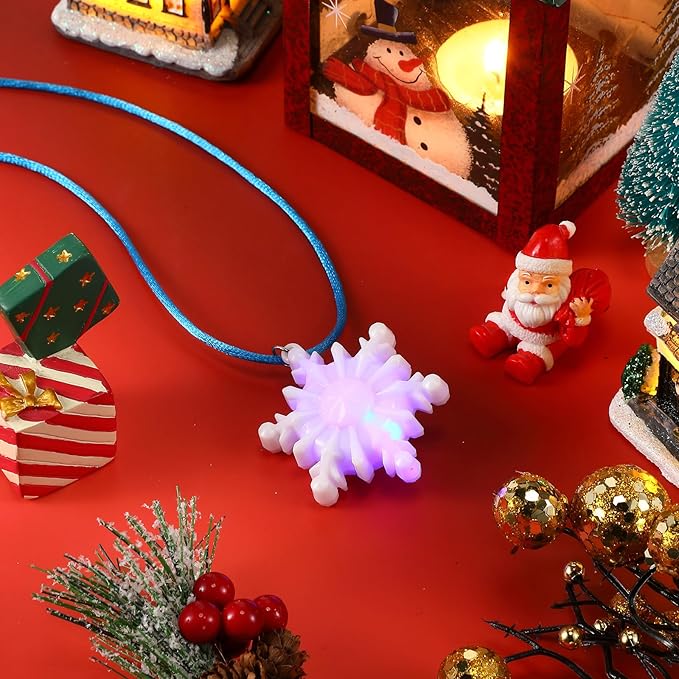 Yinkin 30 Pcs Christmas Light up Necklace for Adults Flashing Necklaces Christmas Accessory for Xmas Party Favors Stocking Stuffers Ornaments Decoration Party Supplies (Snowflake)