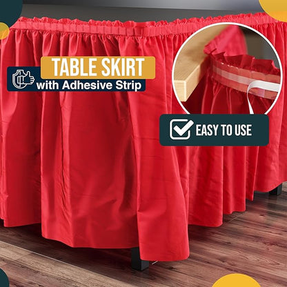 Exquisite Ruffle Table Skirt Red 2 Pack 14 Ft Long Table Skirts for Rectangle Tables 6ft Plus or Round Tables Skirts with Adhesive Strip for Gender Reveal Decor & Happy Birthday Parties