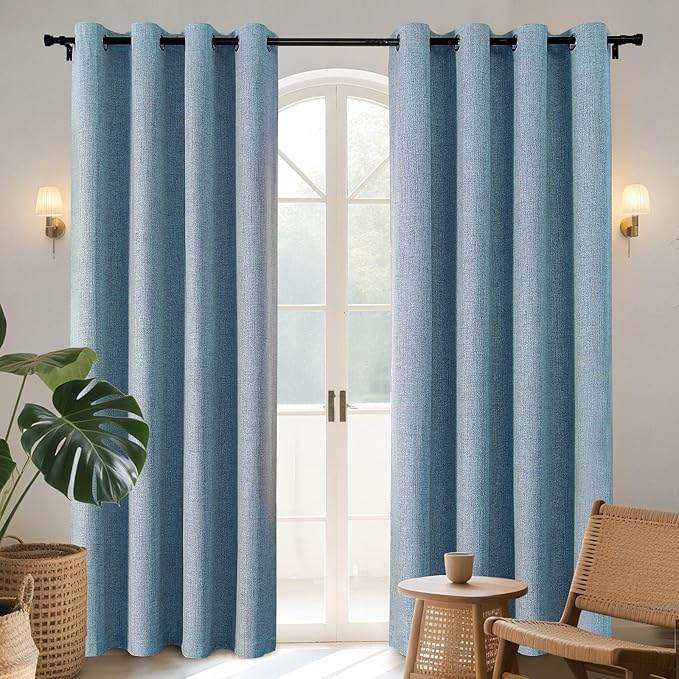 Joydeco Light Blue Blackout Curtains 108 Inches Long, Extra Long Curtains 108 Inch Length 1 Panel for Bedroom, Thermal Insulated Linen Black Out Curtains with Grommets(100x108, Light Blue)