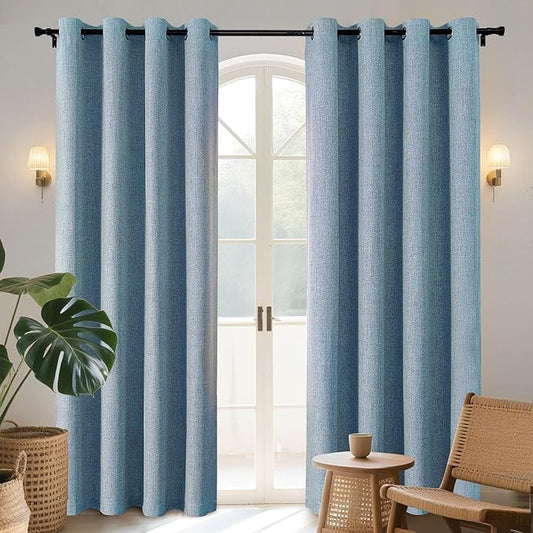 Joydeco Light Blue Blackout Curtains 90 Inches Long, Curtains 90 Inch Length 1 Panel for Bedroom, Thermal Insulated Linen Black Out Curtains with Grommets(100x90, Light Blue)