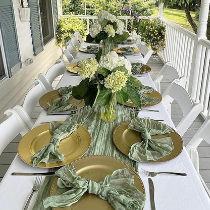 3 Pack Sage Green Cheesecloth Table Runner Christmas Boho Rustic Farmhouse Gauze 120 inch 10FT Cheese Cloth Runner for Wedding Party Baby Shower Birthday Home Decor Holiday Decorations