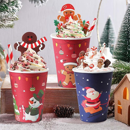 100 Pack 12 oz Christmas Coffee Cups, Disposable Paper Coffee Cups for Hot/Cold Drinks Office Home Shop Event (Two Colors)