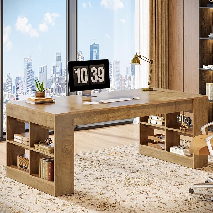Tribesigns 71-Inch Executive Desk with Storage, Large Office Computer Desk with Shelves, Modern Wood Writing Table Business Furniture Workstation for Home Office, Rustic Brown