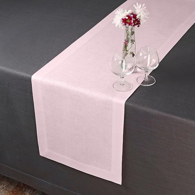 D'Moksha Homes Linen Pastel Pink Table Runner 120 Inches Long - 100% Pure Linen Dining Table Runner 14 x 120 Inch for Winter, Christmas, Holiday - Machine Washable