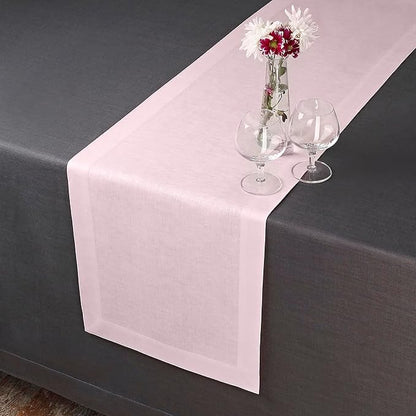 D'Moksha Homes Linen Pastel Pink Table Runner 120 Inches Long - 100% Pure Linen Dining Table Runner 14 x 120 Inch for Winter, Christmas, Holiday - Machine Washable