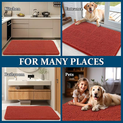 OLANLY Dog Door Mat for Muddy Paws 54x32, Absorbs Moisture and Dirt, Absorbent Non-Slip Washable Doormat, Quick Dry Chenille Mud Mat for Dogs, Entry Indoor Entryway Carpet for Inside Floor, Maple Red