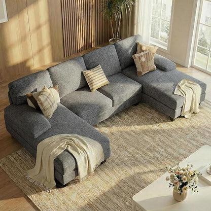 Homall Modular Sectional U Shaped Sofa Couches for Living Room, Comfy Loop Yarn 4 Seat Sofa Set with Removable Pillows, Lounge Chaise Upholstered Couch for Apartment (Loop Yarn, Pearl Gray)